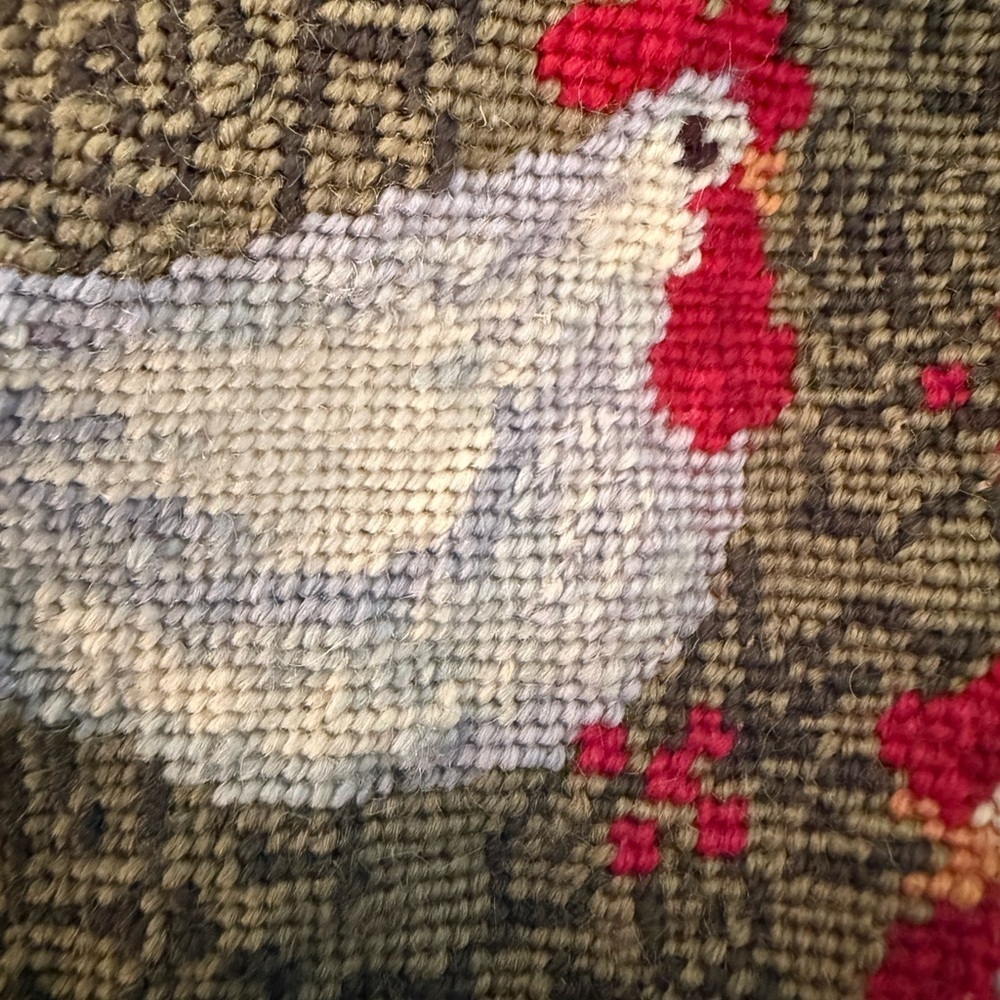 Homemade needlepoint red Chicken Embroidered pillow sham cover. - Picture 4 of 7